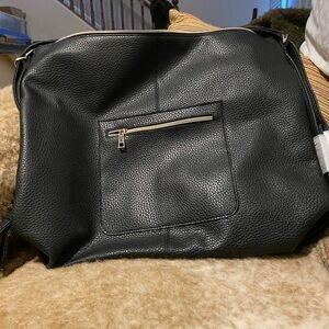 Black Textured Shoulder Bag with Gold Accents